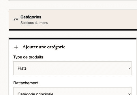 Ajout et organisation des catégories du menu