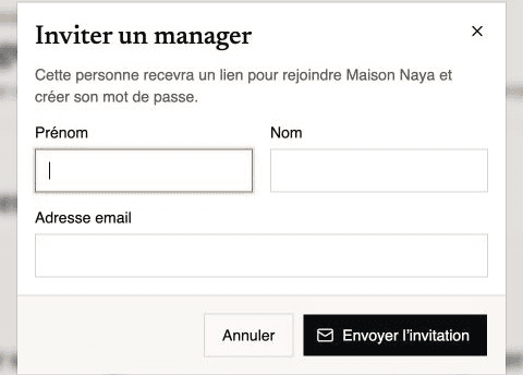 Formulaire d’invitation d’un manager